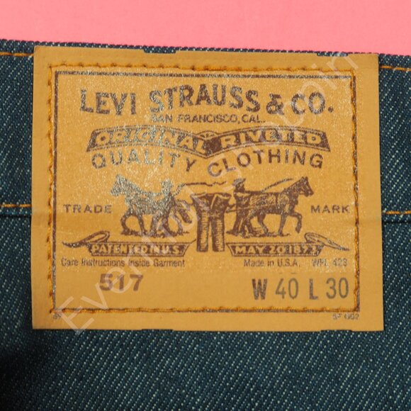 Vintage Levis 517 Bootcut Jeans Mens 40 Blue Raw Denim Orange Tab 80s Deadstock - Picture 5 of 8